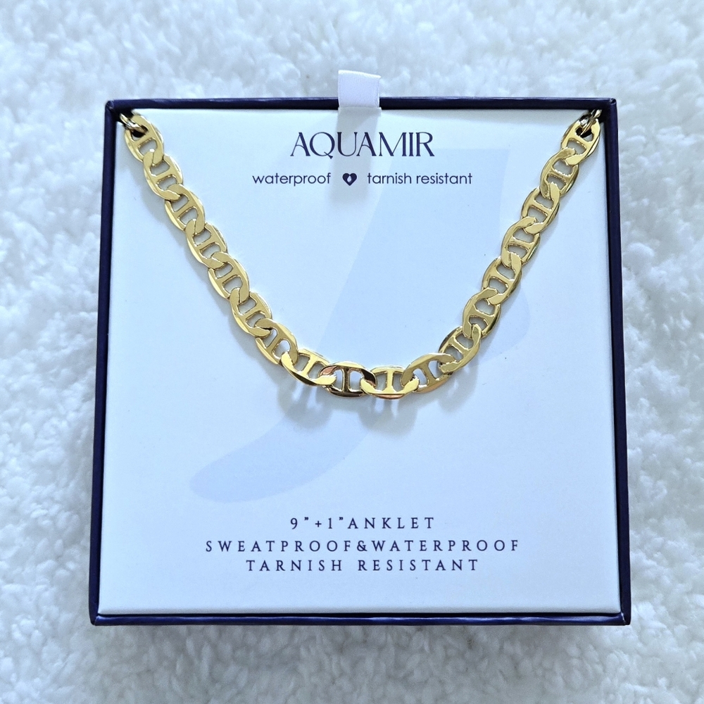 Aquamir Waterproof Gold💛 Flat Mariner⚓️ Link Chain⛓️ Anklet🦶 - NIB